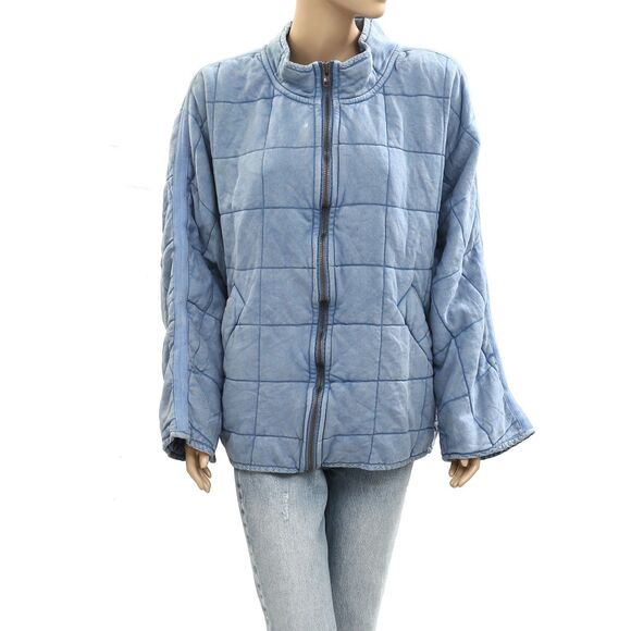 Free People Dolman Quilted Knit Jacket Top Oversized Zip-Up Slouchy L NEW 284212 - Picture 2 of 9